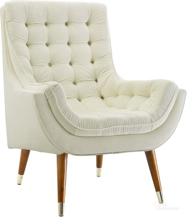 The appearance of Suggest Ivory Button Tufted Performance Velvet Lounge Chair designed by Modway in the modern / contemporary interior design. This ivory piece of furniture  was selected by 1StopBedrooms from Suggest Collection to add a touch of cosiness and style into your home. Sku: EEI-3001-IVO. Material: Wood. Product Type: Living Room Chair. Image1