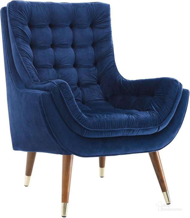 The appearance of Suggest Navy Button Tufted Performance Velvet Lounge Chair designed by Modway in the modern / contemporary interior design. This navy piece of furniture  was selected by 1StopBedrooms from Suggest Collection to add a touch of cosiness and style into your home. Sku: EEI-3001-NAV. Material: Wood. Product Type: Living Room Chair. Image1
