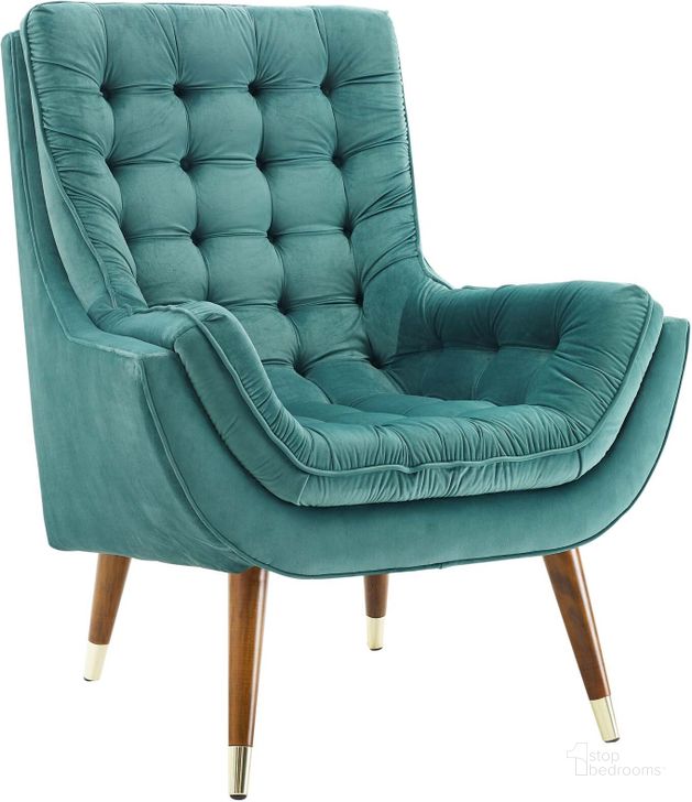 The appearance of Suggest Teal Button Tufted Performance Velvet Lounge Chair designed by Modway in the modern / contemporary interior design. This teal piece of furniture  was selected by 1StopBedrooms from Suggest Collection to add a touch of cosiness and style into your home. Sku: EEI-3001-TEA. Material: Wood. Product Type: Living Room Chair. Image1