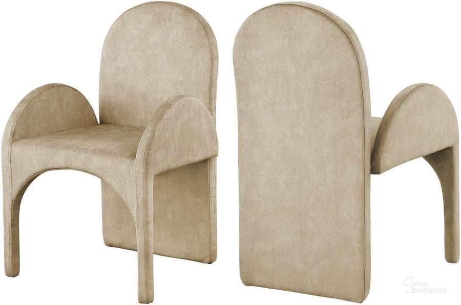 The appearance of Summer Beige Velvet Dining Arm Chair Set of 2 designed by Meridian in the modern / contemporary interior design. This beige velvet piece of furniture  was selected by 1StopBedrooms from Summer Collection to add a touch of cosiness and style into your home. Sku: 803Beige-AC. Product Type: Arm Chair. Material: Iron. Image1