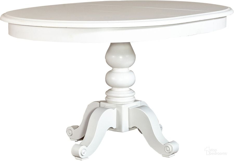 The appearance of Summer House Oyster White Round Pedestal Dining Table designed by Liberty in the country / farmhouse interior design. This white piece of furniture  was selected by 1StopBedrooms from Summer House Collection to add a touch of cosiness and style into your home. Sku: 607-T4254;607-P4254. Table Top Shape: Round. Material: Wood. Product Type: Pedestal Table. Image1
