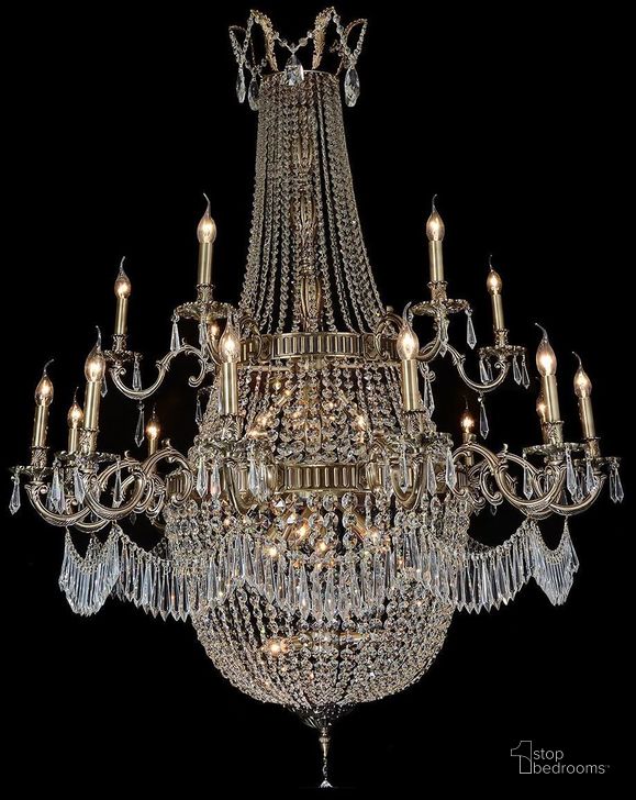The appearance of Summer Palace Clear Glass Antique Brass 24 Light Chandelier designed by AICO in the transitional interior design. This antique brass piece of furniture  was selected by 1StopBedrooms from Summer Palace Collection to add a touch of cosiness and style into your home. Sku: LT-CH905-24ABR. Material: Glass. Product Type: Chandelier.