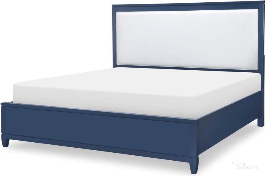 The appearance of Summerland Inkwell Blue Finish California King Upholstered Bed designed by Legacy Classic in the modern / contemporary interior design. This blue piece of furniture  was selected by 1StopBedrooms from Summerland Collection to add a touch of cosiness and style into your home. Sku: 1162-4206;1162-4216;1162-4903. Bed Type: Panel Bed. Product Type: Panel Bed. Bed Size: California King. Material: Wood Veneer. Image1