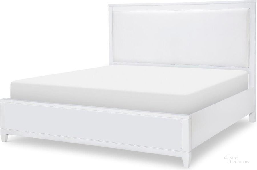 The appearance of Summerland Pure White California King Upholstered Bed designed by Legacy Classic in the modern / contemporary interior design. This white piece of furniture  was selected by 1StopBedrooms from Summerland Collection to add a touch of cosiness and style into your home. Sku: 1160-4206;1160-4216;1160-4903. Bed Type: Panel Bed. Product Type: Panel Bed. Bed Size: California King. Material: Wood Veneer. Image1