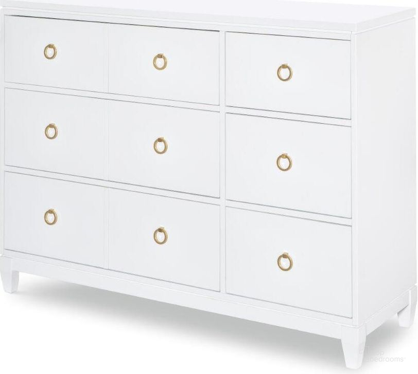 The appearance of Summerland Pure White Dresser 1160-1200 designed by Legacy Classic in the modern / contemporary interior design. This white piece of furniture  was selected by 1StopBedrooms from Summerland Collection to add a touch of cosiness and style into your home. Sku: 1160-1200. Product Type: Dresser. Material: Poplar. Image1