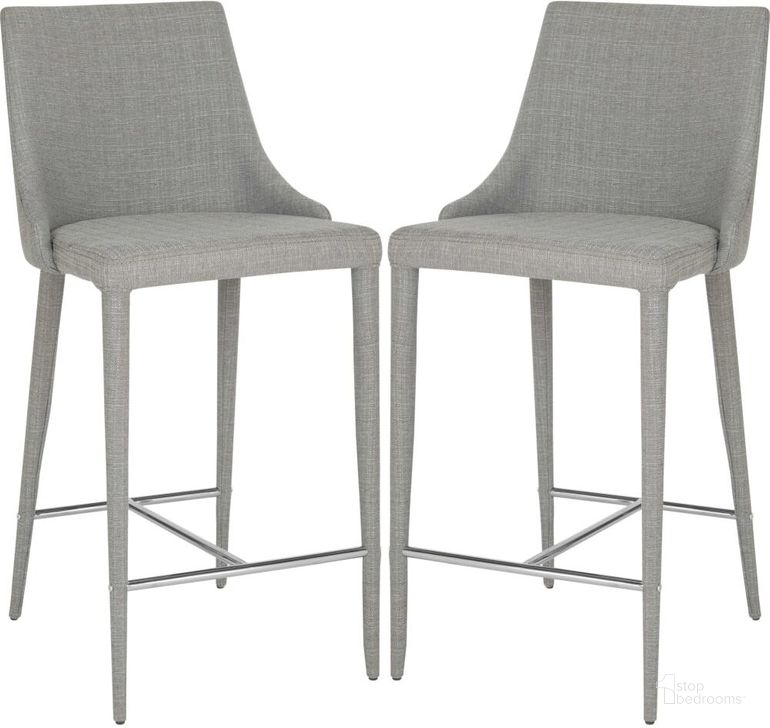 The appearance of Summerset Grey and Chrome Counter Stool FOX2017G designed by Safavieh in the modern / contemporary interior design. This grey linen piece of furniture  was selected by 1StopBedrooms from Summerset Collection to add a touch of cosiness and style into your home. Sku: FOX2017G-SET2. Product Type: Barstool. Material: Iron. Image1
