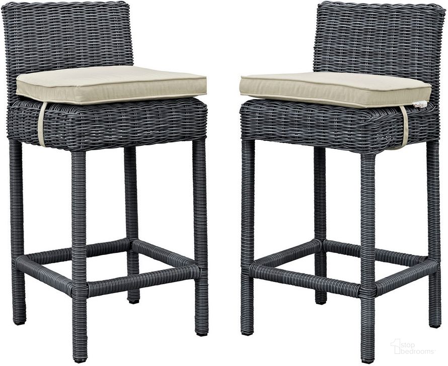 The appearance of Summon 2-Piece Outdoor Patio Sunbrella Pub Set In Antique Canvas Beige designed by Modway in the modern / contemporary interior design. This antique canvas beige piece of furniture  was selected by 1StopBedrooms from Summon Collection to add a touch of cosiness and style into your home. Sku: EEI-2197-GRY-BEI-SET. Material: Rattan. Product Type: Outdoor Dining Chair. Image1