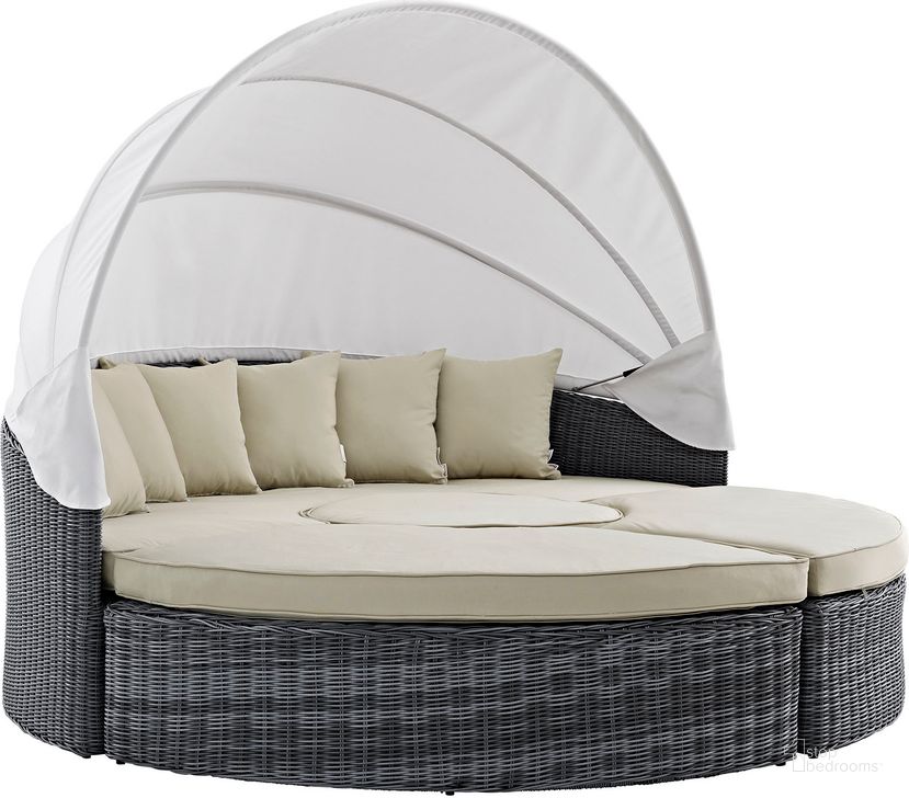 The appearance of Summon Antique Canvas Beige Canopy Outdoor Patio Sunbrella Daybed designed by Modway in the modern / contemporary interior design. This antique canvas beige piece of furniture  was selected by 1StopBedrooms from Summon Collection to add a touch of cosiness and style into your home. Sku: EEI-1997-GRY-BEI-SET. Material: Polyester. Product Type: Outdoor Chaise Lounge. Image1