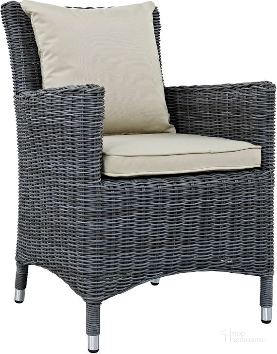 The appearance of Summon Antique Canvas Beige Dining Outdoor Patio Sunbrella Arm Chair designed by Modway in the modern / contemporary interior design. This antique canvas beige piece of furniture  was selected by 1StopBedrooms from Summon Collection to add a touch of cosiness and style into your home. Sku: EEI-1935-GRY-BEI. Material: Rattan. Product Type: Outdoor Dining Chair. Image1