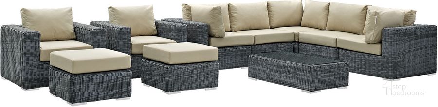 The appearance of Summon Canvas Antique Beige 10 Piece Outdoor Patio Sunbrella Sectional Set designed by Modway in the modern / contemporary interior design. This canvas antique beige piece of furniture  was selected by 1StopBedrooms from Summon Collection to add a touch of cosiness and style into your home. Sku: EEI-1902-GRY-BEI-SET. Material: Rattan. Product Type: Outdoor Sectional. Image1