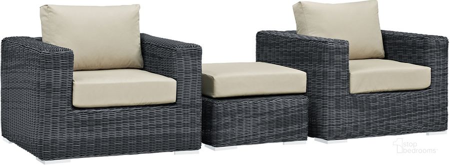 The appearance of Summon Canvas Antique Beige 3 Piece Outdoor Patio Sunbrella Sectional Set EEI-1905-GRY-BEI-SET designed by Modway in the modern / contemporary interior design. This canvas antique beige piece of furniture  was selected by 1StopBedrooms from Summon Collection to add a touch of cosiness and style into your home. Sku: EEI-1905-GRY-BEI-SET. Material: Rattan. Product Type: Outdoor Sectional. Image1
