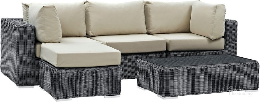 The appearance of Summon Canvas Antique Beige 5 Piece Outdoor Patio Sunbrella Sectional Set EEI-1904-GRY-BEI-SET designed by Modway in the modern / contemporary interior design. This canvas antique beige piece of furniture  was selected by 1StopBedrooms from Summon Collection to add a touch of cosiness and style into your home. Sku: EEI-1904-GRY-BEI-SET. Material: Rattan. Product Type: Outdoor Sectional. Image1