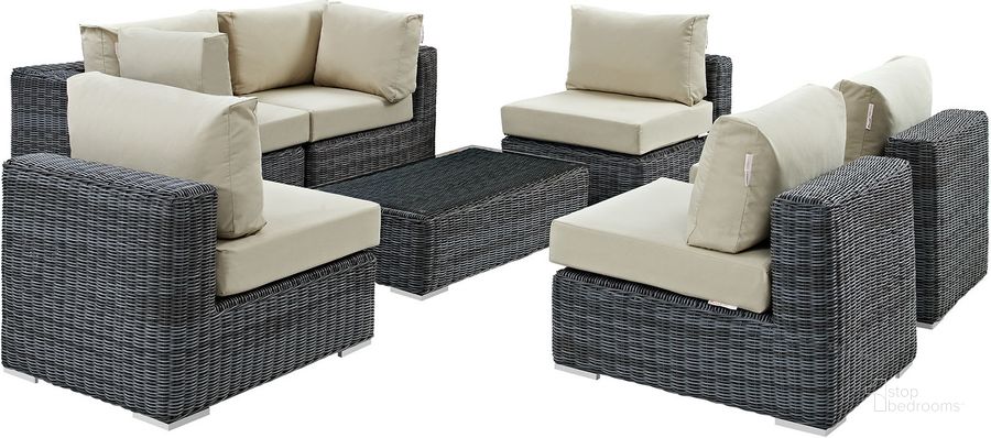 The appearance of Summon Canvas Antique Beige 7 Piece Outdoor Patio Sunbrella Sectional Set EEI-1897-GRY-BEI-SET designed by Modway in the modern / contemporary interior design. This canvas antique beige piece of furniture  was selected by 1StopBedrooms from Summon Collection to add a touch of cosiness and style into your home. Sku: EEI-1897-GRY-BEI-SET. Material: Rattan. Product Type: Outdoor Sectional. Image1