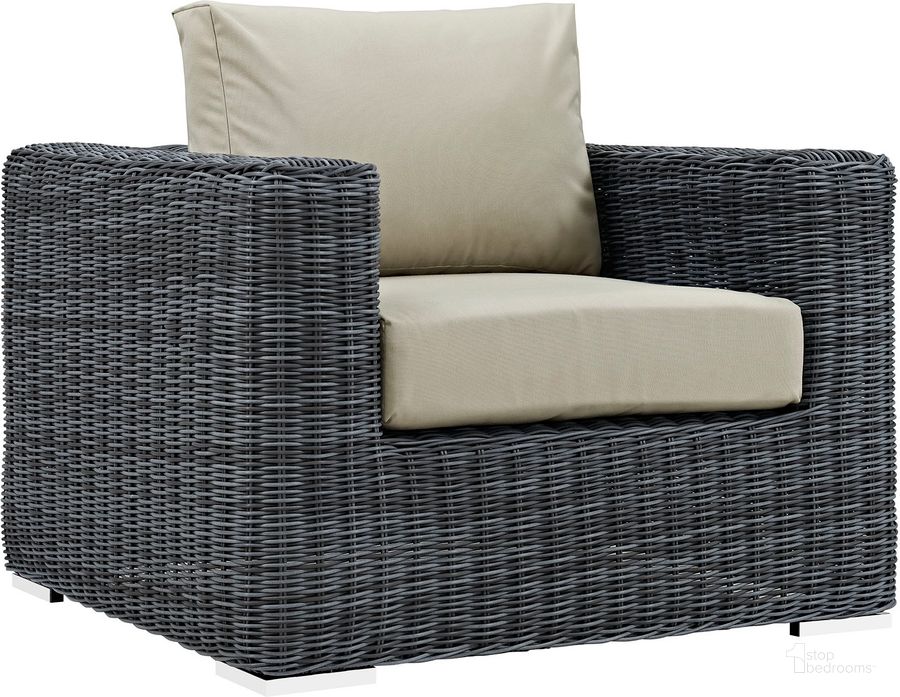 The appearance of Summon Canvas Antique Beige Outdoor Patio Fabric Sunbrella Arm Chair designed by Modway in the modern / contemporary interior design. This canvas antique beige piece of furniture  was selected by 1StopBedrooms from Summon Collection to add a touch of cosiness and style into your home. Sku: EEI-1864-GRY-BEI. Material: Steel. Product Type: Outdoor Dining Chair. Image1
