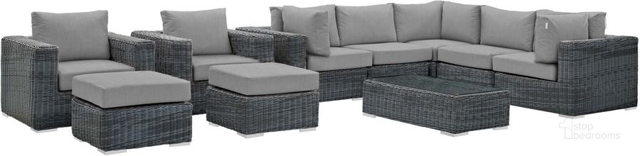 The appearance of Summon Canvas Gray 10 Piece Outdoor Patio Sunbrella Sectional Set designed by Modway in the modern / contemporary interior design. This canvas gray piece of furniture  was selected by 1StopBedrooms from Summon Collection to add a touch of cosiness and style into your home. Sku: EEI-1902-GRY-GRY-SET. Material: Rattan. Product Type: Outdoor Sectional. Image1
