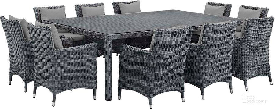 The appearance of Summon Canvas Gray 11 Piece Outdoor Patio Sunbrella Dining Set designed by Modway in the modern / contemporary interior design. This canvas gray piece of furniture  was selected by 1StopBedrooms from Summon Collection to add a touch of cosiness and style into your home. Sku: EEI-2333-GRY-GRY-SET. Table Base Style: Legs. Material: Rattan. Table Top Shape: Rectangular. Product Type: Outdoor Dining Set. Image1