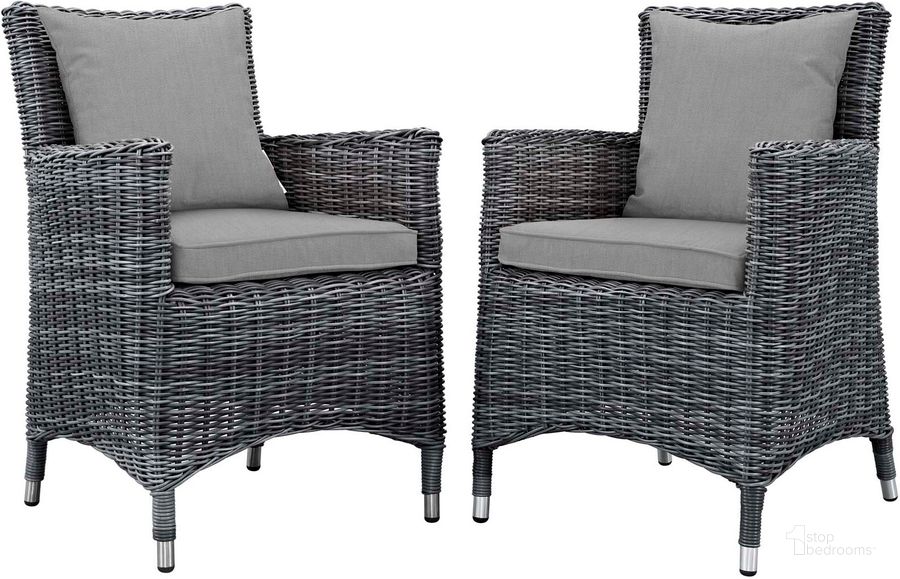 The appearance of Summon Canvas Gray 2 Piece Outdoor Patio Sunbrella Dining Set designed by Modway in the modern / contemporary interior design. This canvas gray piece of furniture  was selected by 1StopBedrooms from Summon Collection to add a touch of cosiness and style into your home. Sku: EEI-2313-GRY-GRY-SET. Material: Rattan. Product Type: Outdoor Chair. Image1