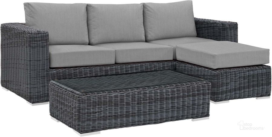 The appearance of Summon Canvas Gray 3 Piece Outdoor Patio Sunbrella Sectional Set EEI-1903-GRY-GRY-SET designed by Modway in the modern / contemporary interior design. This canvas gray piece of furniture  was selected by 1StopBedrooms from Summon Collection to add a touch of cosiness and style into your home. Sku: EEI-1903-GRY-GRY-SET. Material: Rattan. Product Type: Outdoor Sectional. Image1