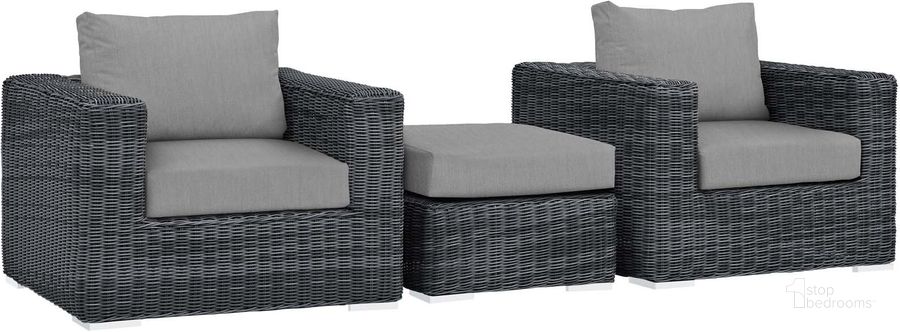 The appearance of Summon Canvas Gray 3 Piece Outdoor Patio Sunbrella Sectional Set EEI-1905-GRY-GRY-SET designed by Modway in the modern / contemporary interior design. This canvas gray piece of furniture  was selected by 1StopBedrooms from Summon Collection to add a touch of cosiness and style into your home. Sku: EEI-1905-GRY-GRY-SET. Material: Rattan. Product Type: Outdoor Sectional. Image1