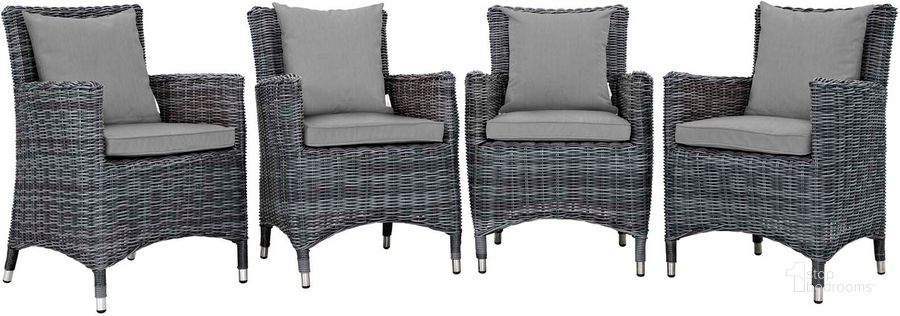 The appearance of Summon Canvas Gray 4 Piece Outdoor Patio Sunbrella Dining Set designed by Modway in the modern / contemporary interior design. This canvas gray piece of furniture  was selected by 1StopBedrooms from Summon Collection to add a touch of cosiness and style into your home. Sku: EEI-2314-GRY-GRY-SET. Material: Rattan. Product Type: Outdoor Chair. Image1