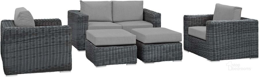 The appearance of Summon Canvas Gray 5 Piece Outdoor Patio Sunbrella Sectional Set EEI-1893-GRY-GRY-SET designed by Modway in the modern / contemporary interior design. This canvas gray piece of furniture  was selected by 1StopBedrooms from Summon Collection to add a touch of cosiness and style into your home. Sku: EEI-1893-GRY-GRY-SET. Material: Rattan. Product Type: Outdoor Sectional. Image1