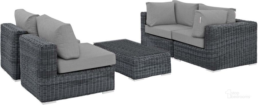 The appearance of Summon Canvas Gray 5 Piece Outdoor Patio Sunbrella Sectional Set EEI-1896-GRY-GRY-SET designed by Modway in the modern / contemporary interior design. This canvas gray piece of furniture  was selected by 1StopBedrooms from Summon Collection to add a touch of cosiness and style into your home. Sku: EEI-1896-GRY-GRY-SET. Material: Rattan. Product Type: Outdoor Sectional. Image1