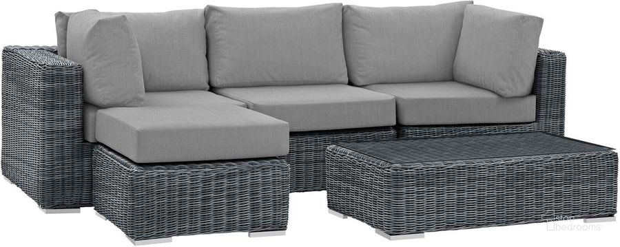 The appearance of Summon Canvas Gray 5 Piece Outdoor Patio Sunbrella Sectional Set EEI-1904-GRY-GRY-SET designed by Modway in the modern / contemporary interior design. This canvas gray piece of furniture  was selected by 1StopBedrooms from Summon Collection to add a touch of cosiness and style into your home. Sku: EEI-1904-GRY-GRY-SET. Material: Rattan. Product Type: Outdoor Sectional. Image1