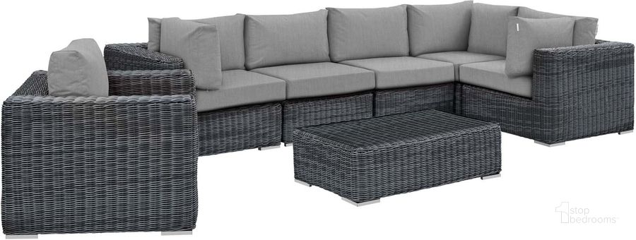 The appearance of Summon Canvas Gray 7 Piece Outdoor Patio Sunbrella Sectional Set EEI-1892-GRY-GRY-SET designed by Modway in the modern / contemporary interior design. This canvas gray piece of furniture  was selected by 1StopBedrooms from Summon Collection to add a touch of cosiness and style into your home. Sku: EEI-1892-GRY-GRY-SET. Material: Rattan. Product Type: Outdoor Sectional. Image1