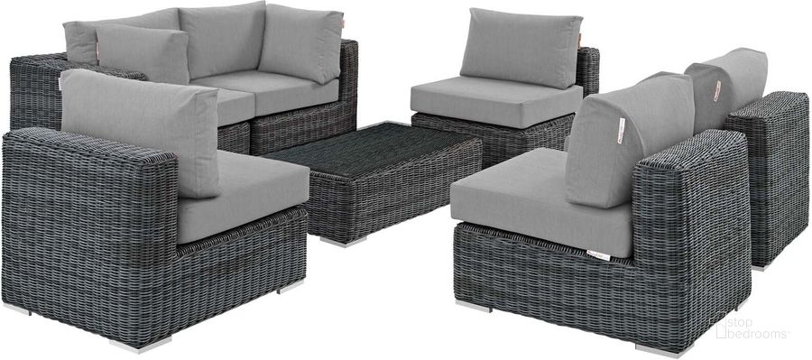 The appearance of Summon Canvas Gray 7 Piece Outdoor Patio Sunbrella Sectional Set EEI-1897-GRY-GRY-SET designed by Modway in the modern / contemporary interior design. This canvas gray piece of furniture  was selected by 1StopBedrooms from Summon Collection to add a touch of cosiness and style into your home. Sku: EEI-1897-GRY-GRY-SET. Material: Rattan. Product Type: Outdoor Sectional. Image1