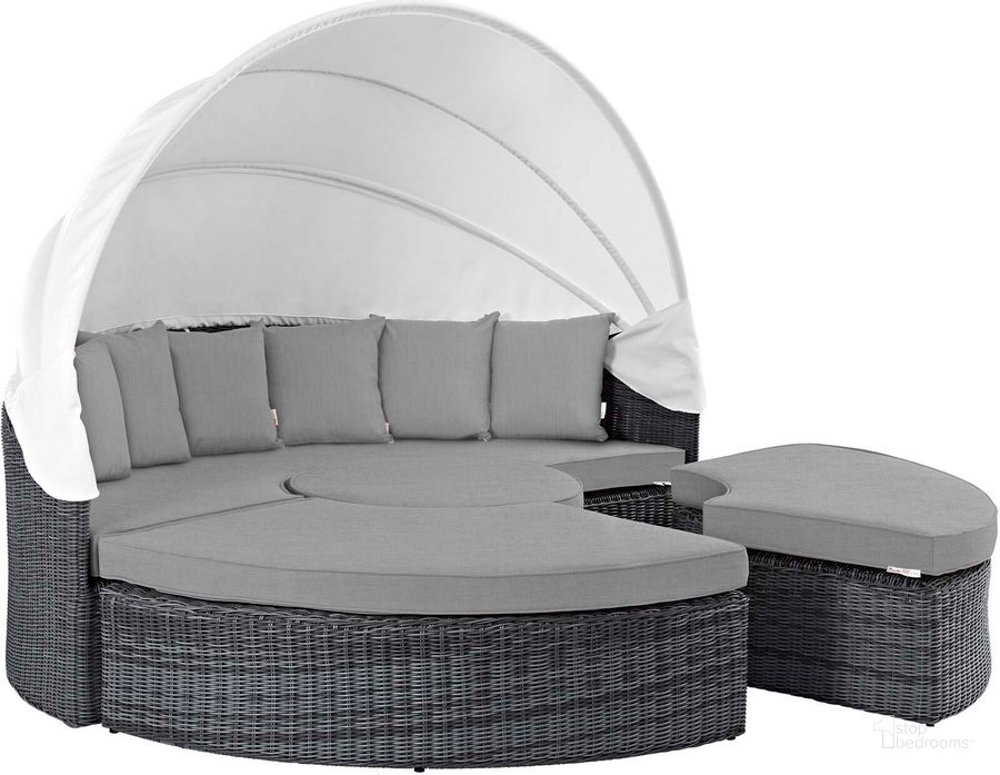 The appearance of Summon Canvas Gray Canopy Outdoor Patio Sunbrella Daybed designed by Modway in the modern / contemporary interior design. This canvas gray piece of furniture  was selected by 1StopBedrooms from Summon Collection to add a touch of cosiness and style into your home. Sku: EEI-1997-GRY-GRY. Material: Polyester. Product Type: Outdoor Chaise Lounge. Image1