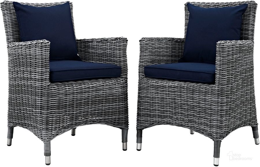 The appearance of Summon Canvas Navy 2 Piece Outdoor Patio Sunbrella Dining Set designed by Modway in the modern / contemporary interior design. This canvas navy piece of furniture  was selected by 1StopBedrooms from Summon Collection to add a touch of cosiness and style into your home. Sku: EEI-2313-GRY-NAV-SET. Material: Rattan. Product Type: Outdoor Chair. Image1