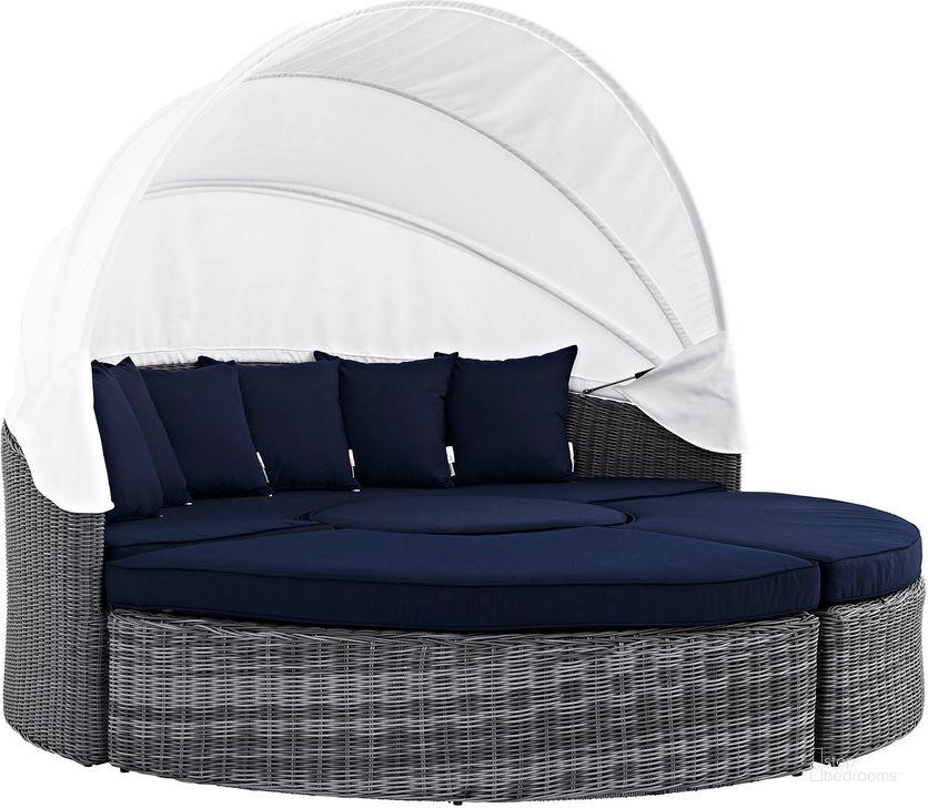 The appearance of Summon Canvas Navy Canopy Outdoor Patio Sunbrella Daybed designed by Modway in the modern / contemporary interior design. This canvas navy piece of furniture  was selected by 1StopBedrooms from Summon Collection to add a touch of cosiness and style into your home. Sku: EEI-1997-GRY-NAV-SET. Material: Polyester. Product Type: Outdoor Chaise Lounge. Image1