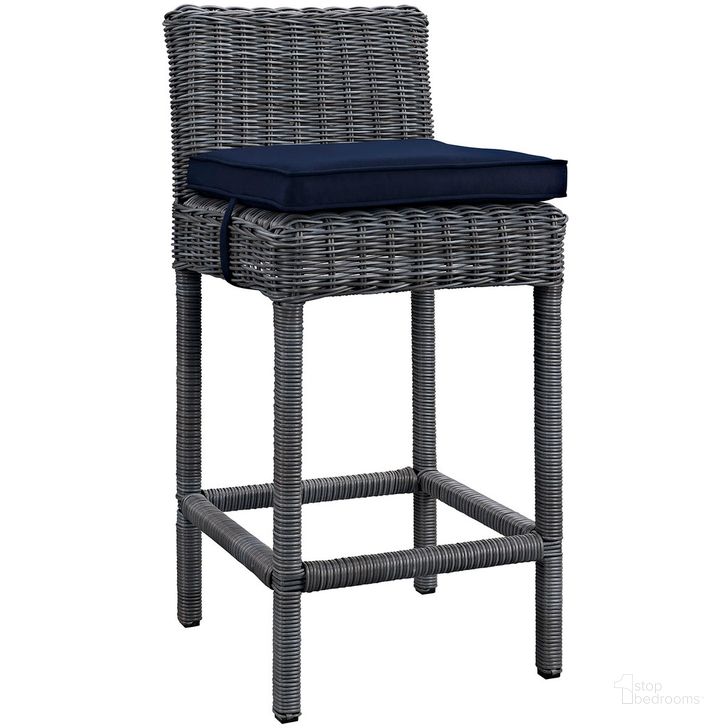 The appearance of Summon Outdoor Patio Sunbrella Bar Stool In Canvas Navy designed by Modway in the modern / contemporary interior design. This canvas navy piece of furniture  was selected by 1StopBedrooms from Summon Collection to add a touch of cosiness and style into your home. Sku: EEI-1960-GRY-NAV. Material: Rattan. Product Type: Outdoor Bar Furniture.