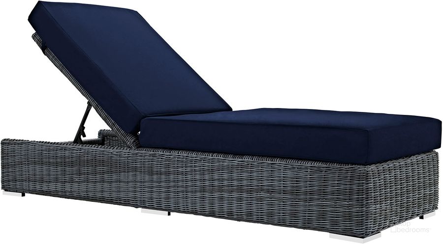 The appearance of Summon Canvas Navy Outdoor Patio Sunbrella Chaise Lounge designed by Modway in the modern / contemporary interior design. This canvas navy piece of furniture  was selected by 1StopBedrooms from Summon Collection to add a touch of cosiness and style into your home. Sku: EEI-1876-GRY-NAV. Material: Rattan. Product Type: Outdoor Chaise Lounge. Image1