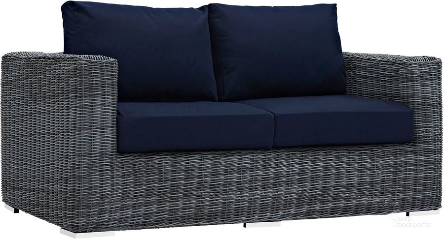 The appearance of Summon Canvas Navy Outdoor Patio Sunbrella Loveseat designed by Modway in the modern / contemporary interior design. This canvas navy piece of furniture  was selected by 1StopBedrooms from Summon Collection to add a touch of cosiness and style into your home. Sku: EEI-1865-GRY-NAV. Material: Steel. Product Type: Outdoor Sofa & Loveseat. Image1