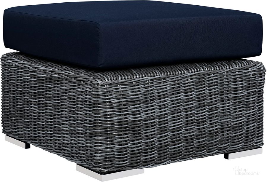 The appearance of Summon Canvas Navy Outdoor Patio Sunbrella Ottoman designed by Modway in the modern / contemporary interior design. This canvas navy piece of furniture  was selected by 1StopBedrooms from Summon Collection to add a touch of cosiness and style into your home. Sku: EEI-1869-GRY-NAV. Material: Rattan. Product Type: Outdoor Ottoman. Image1