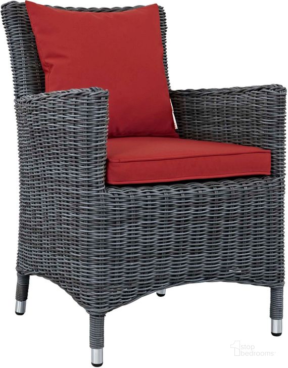 The appearance of Summon Canvas Red Dining Outdoor Patio Sunbrella Arm Chair designed by Modway in the modern / contemporary interior design. This canvas red piece of furniture  was selected by 1StopBedrooms from Summon Collection to add a touch of cosiness and style into your home. Sku: EEI-1935-GRY-RED. Material: Rattan. Product Type: Outdoor Dining Chair. Image1