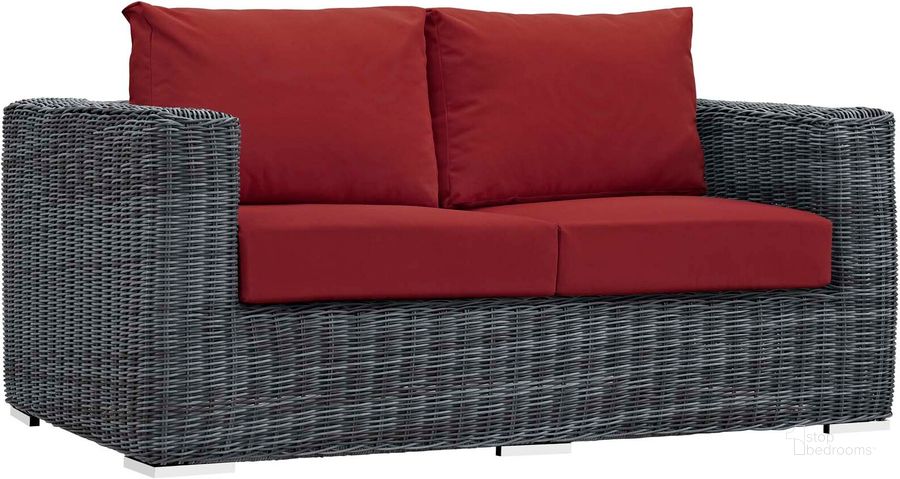 The appearance of Summon Canvas Red Outdoor Patio Sunbrella Loveseat designed by Modway in the modern / contemporary interior design. This canvas red piece of furniture  was selected by 1StopBedrooms from Summon Collection to add a touch of cosiness and style into your home. Sku: EEI-1865-GRY-RED. Material: Steel. Product Type: Outdoor Sofa & Loveseat. Image1