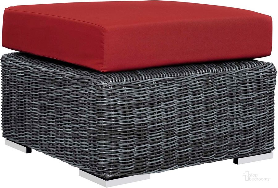 The appearance of Summon Canvas Red Outdoor Patio Sunbrella Ottoman designed by Modway in the modern / contemporary interior design. This canvas red piece of furniture  was selected by 1StopBedrooms from Summon Collection to add a touch of cosiness and style into your home. Sku: EEI-1869-GRY-RED. Material: Rattan. Product Type: Outdoor Ottoman. Image1