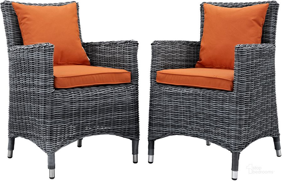 The appearance of Summon Canvas Tuscan 2 Piece Outdoor Patio Sunbrella Dining Set designed by Modway in the modern / contemporary interior design. This canvas tuscan piece of furniture  was selected by 1StopBedrooms from Summon Collection to add a touch of cosiness and style into your home. Sku: EEI-2313-GRY-TUS-SET. Material: Rattan. Product Type: Outdoor Chair. Image1