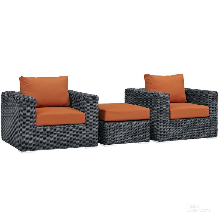 The appearance of Summon 3-Piece Outdoor Patio Sunbrella Sectional Set In Canvas Tuscan designed by Modway in the modern / contemporary interior design. This canvas tuscan piece of furniture  was selected by 1StopBedrooms from Summon Collection to add a touch of cosiness and style into your home. Sku: EEI-1905-GRY-TUS-SET. Material: Rattan. Product Type: Outdoor Sectional. Image1