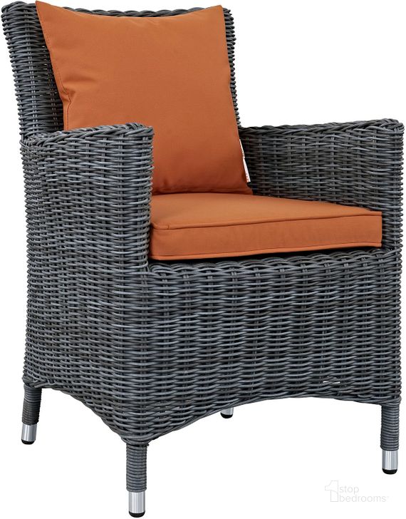 The appearance of Summon Canvas Tuscan Dining Outdoor Patio Sunbrella Arm Chair designed by Modway in the modern / contemporary interior design. This canvas tuscan piece of furniture  was selected by 1StopBedrooms from Summon Collection to add a touch of cosiness and style into your home. Sku: EEI-1935-GRY-TUS. Material: Rattan. Product Type: Outdoor Dining Chair. Image1