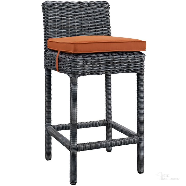The appearance of Summon Outdoor Patio Sunbrella Bar Stool In Canvas Tuscan designed by Modway in the modern / contemporary interior design. This canvas tuscan piece of furniture  was selected by 1StopBedrooms from Summon Collection to add a touch of cosiness and style into your home. Sku: EEI-1960-GRY-TUS. Material: Rattan. Product Type: Outdoor Bar Furniture.