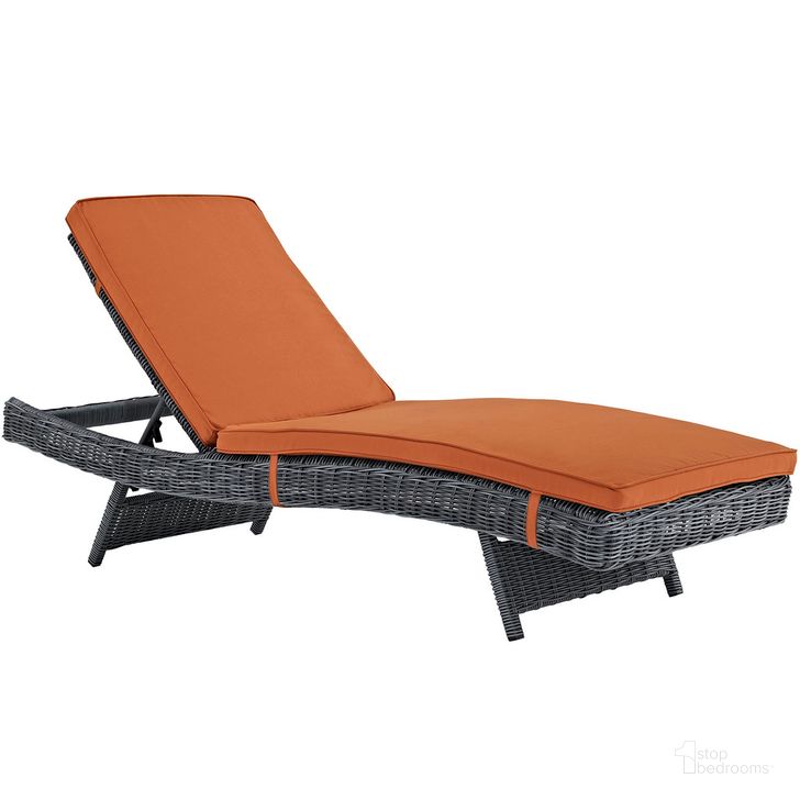 The appearance of Summon Outdoor Patio Sunbrella Chaise In Canvas Tuscan designed by Modway in the modern / contemporary interior design. This canvas tuscan piece of furniture  was selected by 1StopBedrooms from Summon Collection to add a touch of cosiness and style into your home. Sku: EEI-1996-GRY-TUS. Material: Rattan. Product Type: Outdoor Chaise Lounge. Image1