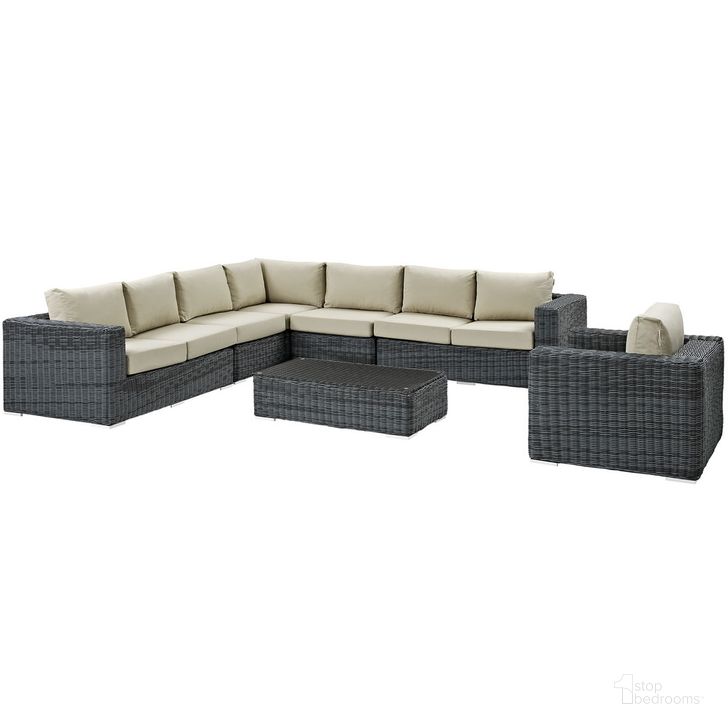 The appearance of Summon 7-Piece Outdoor Patio Sunbrella Sectional Set In Gray and Beige designed by Modway in the modern / contemporary interior design. This gray and beige piece of furniture  was selected by 1StopBedrooms from Summon Collection to add a touch of cosiness and style into your home. Sku: EEI-2014-GRY-BEI-SET. Material: Rattan. Product Type: Outdoor Sectional. Image1