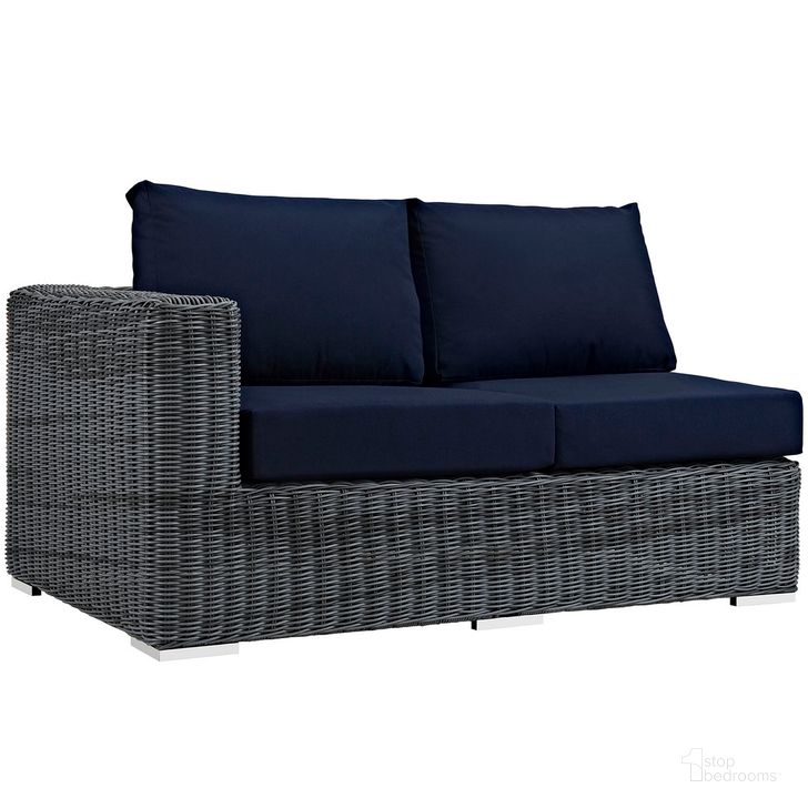 The appearance of Summon Outdoor Patio Sunbrella Left Arm Loveseat In Canvas Navy designed by Modway in the  interior design. This canvas navy piece of furniture  was selected by 1StopBedrooms from Summon Collection to add a touch of cosiness and style into your home. Sku: EEI-1872-GRY-NAV. Material: Rattan. Product Type: Outdoor Loveseat. Image1