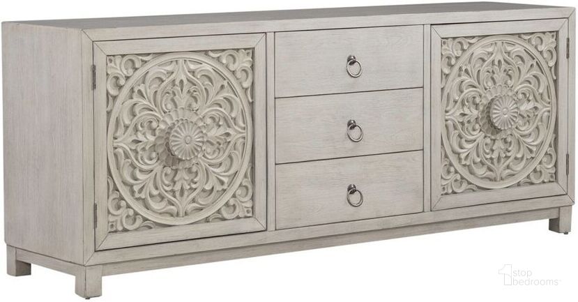 The appearance of Sundance 2 Door 3 Drawer Accent Cabinet 2057W-AC7229 designed by Liberty in the modern / contemporary interior design. This antique linen piece of furniture  was selected by 1StopBedrooms from Sundance Collection to add a touch of cosiness and style into your home. Sku: 2057W-AC7229. Product Type: Accent Cabinet. Material: Rubberwood. Image1