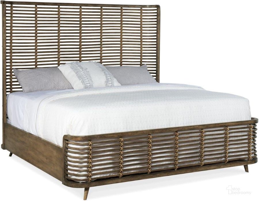 The appearance of Sundance King Rattan Bed designed by Hooker in the transitional interior design. This dark wood piece of furniture  was selected by 1StopBedrooms from Sundance Collection to add a touch of cosiness and style into your home. Sku: 6015-90266-89. Bed Type: Panel Bed. Material: Wood. Product Type: Panel Bed. Bed Size: King. Image1