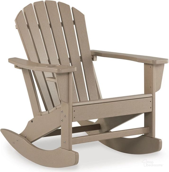 The appearance of Sundown Treasure Outdoor Rocking Chair In Driftwood designed by Signature Design by Ashley in the modern / contemporary interior design. This driftwood piece of furniture  was selected by 1StopBedrooms from Sundown Treasure Collection to add a touch of cosiness and style into your home. Sku: P014-827. Product Type: Outdoor Chair. Image1