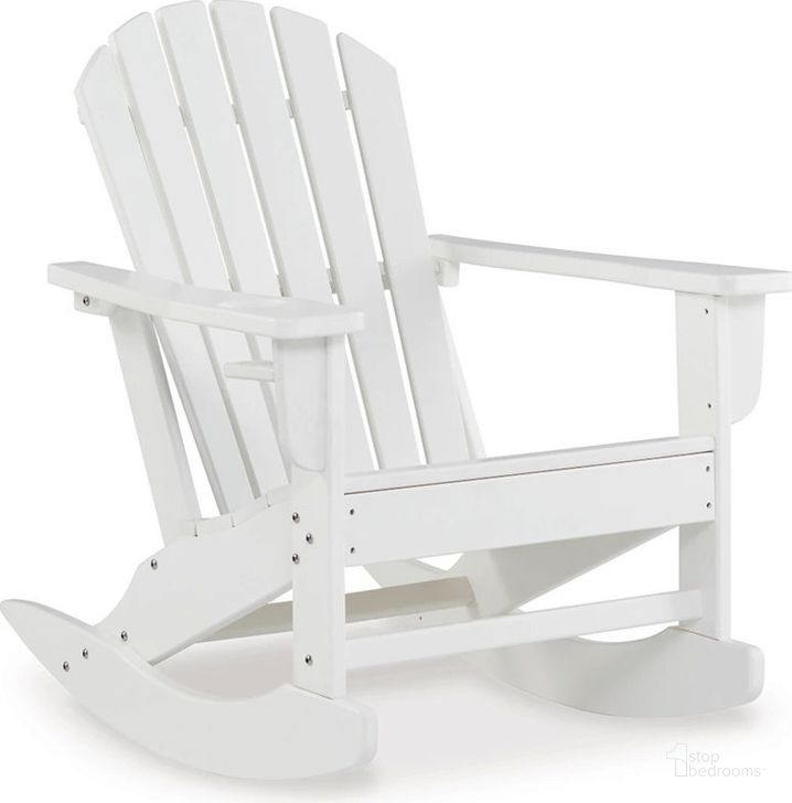 The appearance of Sundown Treasure Outdoor Rocking Chair In White designed by Signature Design by Ashley in the modern / contemporary interior design. This white piece of furniture  was selected by 1StopBedrooms from Sundown Treasure Collection to add a touch of cosiness and style into your home. Sku: P011-827. Product Type: Outdoor Chair. Image1